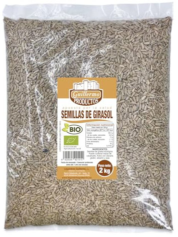 Guillermo | Pipas de girasol BIO peladas - Bolsa 2kg. | Semillas de girasol | 100% ecológicas | Alimento muy completo al ofrecer vitaminas, minerales, fibra, proteína y grasas saludables