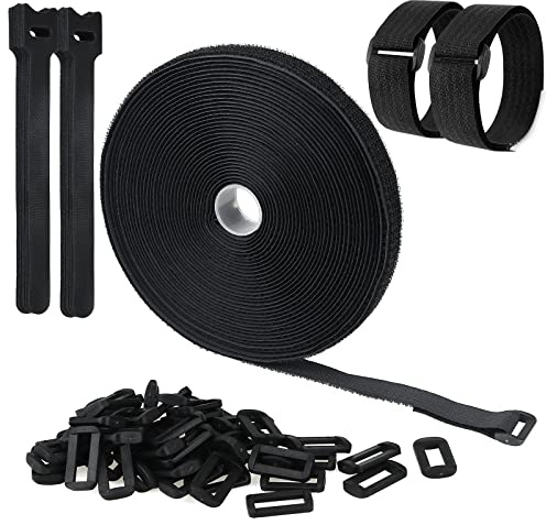 10 m kardborreband med 50 spännen, kabel, kardborreband, svart, fri klipplängd, kardborreband, återförslutningsbar, 20 mm bred