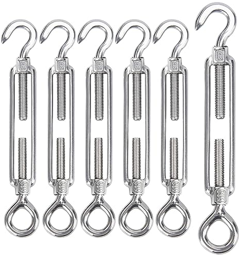 GothicBride 6 tensores M8 tensores de cuerda de acero inoxidable, tensor con gancho y ojal, ganchos ajustables y ojal, tensor de alambre, gancho tensor para toldo, tensor de acero inoxidable