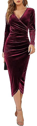 Joligiao aftonklänningar, elegant för bröllop, sammetsklänning, vinterklänning, V-ringad festklänning, lång aftonklänning, cocktailklänning, sammetsklänning, julklänning, festliga klänningar för