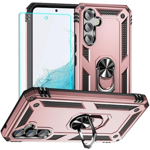 for Samsung A54 5G Case, Galaxy A54 5G Phone Case with HD Screen Protector, [Military Grade 16ft. Drop Tested] Ring Shockproof Protective Phone Case for Samsung Galaxy A54 5G,Rose Gold