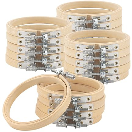JIAYUET 20 anillos de punto de cruz de 3 pulgadas, aro de bordado de bambú de 8 cm, anillo de costura ajustable redondo natural para arte, manualidades, decoración