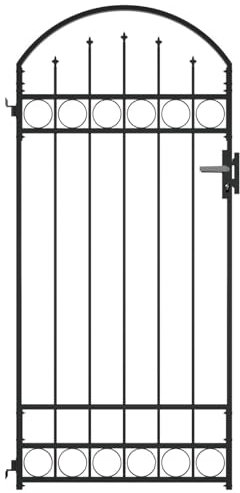 ARKEM Garden Gates High galvanised wrought iron metal swing gate,Fence Gate with Arched T O P Steel 89x200 cm Black
