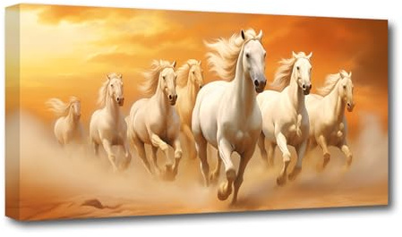 CXHOSTENT Running Horses Canvas Wall Art Animal Picture Wall Decor Horse Painting Print Large Living Room Decor Frame (Horse - 2, 30L x 58W cm)
