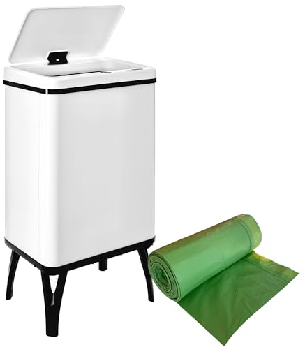 WELL HOME MOBILIARIO & DECORACIÓN Poubelle intelligente de 40 l, hauteur : 71,5 cm (x35,5 x 26), blanche avec rouleau de 30 sacs poubelle adaptés