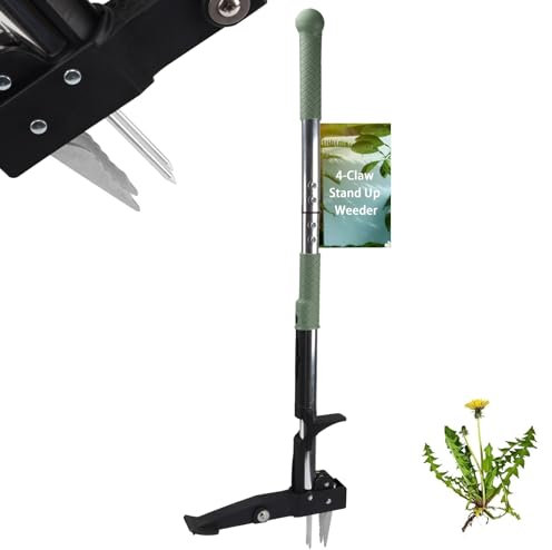 Tefola Stand Up Weeder, 39.4 Weed Puller Tool with Long Handle and 4 High-Strength Stainless Steel Claws Weed Remover Tool Easily Remove Weeds Without Bending, Pulling, Or Kneeling (Turquoise)