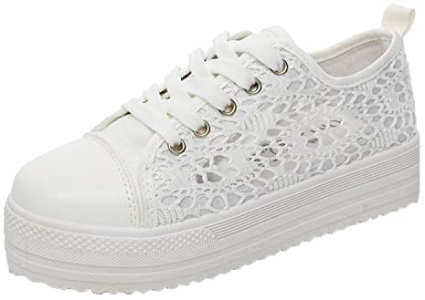 Sneakers Sneakers Da Donna Scarpe Di Tela Scarpe Stringate Piatte In Pizzo Scarpe Sportive Ritagliate Scarpe Slip-On Estive Scarpe Da Passeggio Traspiranti Scarpe Da Corsa In Rete Con Zeppa