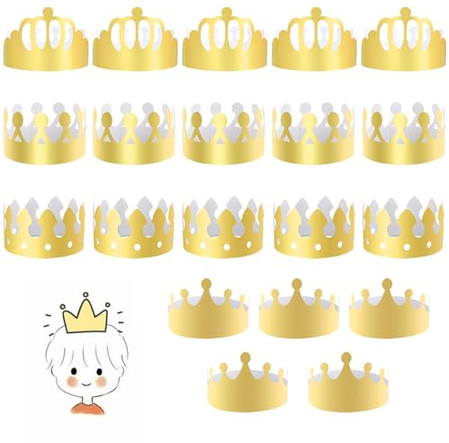 20 Pezzi Corona Dorata, Corone di Compleanno per Bambini, Cappello a Corona di Carta per Feste, Regolabile per Feste di Compleanno, Baby Shower, Celebrazioni, Anniversari