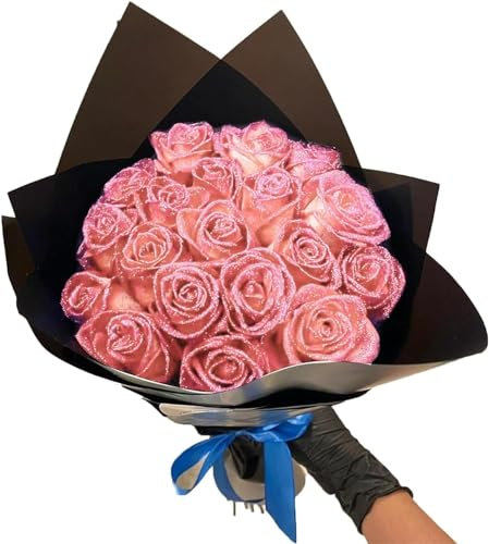 Siapodan 12/24Stück Glitzer-Rosenstrauß - (Selbstmontage), künstlicher Rosenblumenstrauß, ewig, glänzend, künstliche Rosen, Blumenstrauß, Geeignet für die Verlobung zum Valentinstag (Pink, 12Pcs)