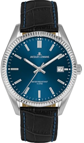 JACQUES LEMANS damklocka 'Jubileumskollektion 50 år' Derby 34 mm 10 ATM datum med läderrem 50–4 i olika varianter