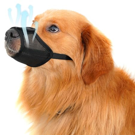Dog Muzzle, Soft Nylon Air Mesh Breathable Drinkable Anti-Bite Adjustable Anti-Slip Muzzle for Small Medium Large Dogs (Black, M)