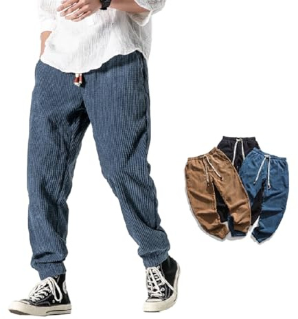 MEIION kirakuco Pantalon en Velours côtelé Pantalon en Velours côtelé pour Homme - Coupe Ample et décontractée avec Taille élastique et Cordon de Serrage, Extensible et Confortable