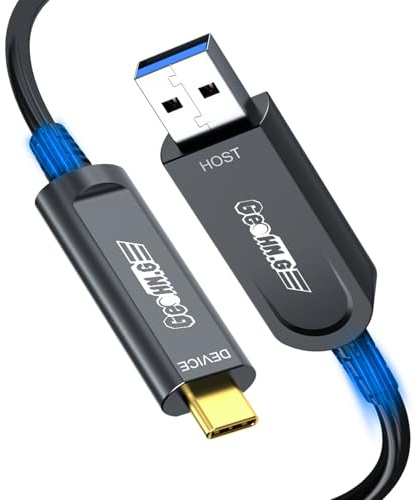 USB A auf USB C Glasfaserkabel 50M, 10Gbps Glasfaser USB 3.2 Gen2 Kabel mit German SiliconLine Chip, Fernübertragung für Machine Vision, Logitech 4K Kamera, VR/AR, Videokonferenz und Industrie-Systeme