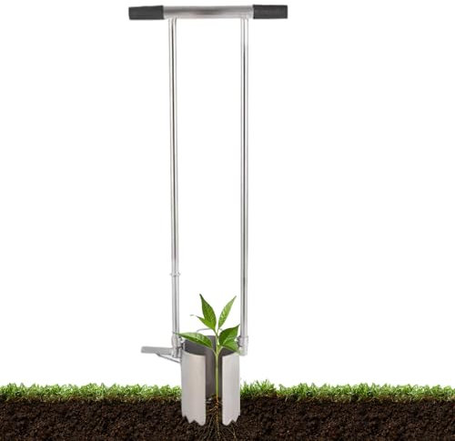 Trapiantatore per bulbi | Fioriera per bulbi | Fioriera manuale con base seghettata | Manico lungo manuale, strumento con manico lungo, comodo estirpatore per agricoltura, casa, verdura