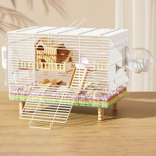 Grande gabbia per piccoli animali con gambe in legno e maniglia per il trasporto, spaziosa habitat per criceti, ratti, gerbilli e porcellini d'India