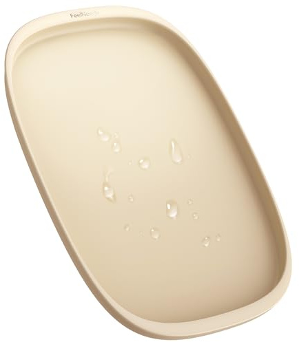 FEELNEEDY Tappetino Ciotola Cane, Tapis Chat Gamelle & Tapis Gamelle Chien, Tappetino Antiscivolo per Cane e Gatto in Silicone, Bordo Alzato, Antisprruzzo, Facile da Pulire (45×30×1.2cm, Beige)