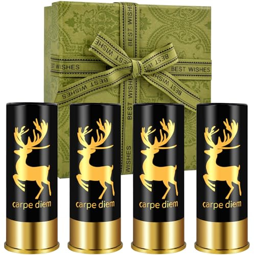Nerien Verres à Schnaps avec Cerf pour Cadeaux de Chasse - 4 Verres à 35 ml avec Coffret Cadeau pour Hommes Chasseurs, Verres à Schnaps Amusants pour Tequila, Rhum, Schnaps, Eau-de-vie