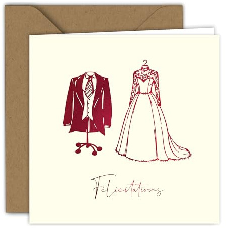 Edition Colibri Carte de mariage - Illustration de vêtements de mariage | Carte pliée (15x15 cm) – avec enveloppe kraft – Intérieur vierge