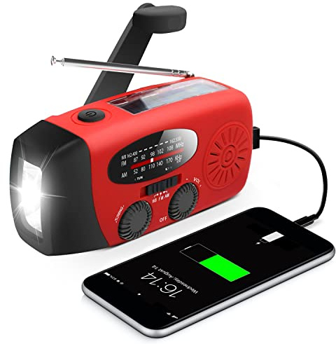 RunningSnail Emergency Hand Crank Radio With LED Flashlight For Emergency, AM/FM NOAA Portable Weather Radio With 2000mAh Power Bank Phone Charger, USB Charged & Solar Power For Camping, Emergency
