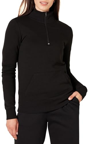 Amazon Essentials Pull à Manches Longues en Polaire avec Fermeture Éclair sur le Haut (Disponible en Grande Taille) Femme, Noir, L