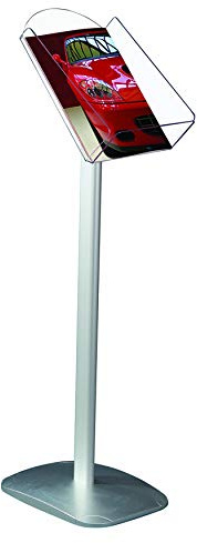 M&T Displays Advertising Brochure Stand 8.5x11 Inch Paper Area Portrait, Free Standing Literature Document Brochure Holder Sign Holder Silver Anodized Aluminum Body and Acrylic Shelf