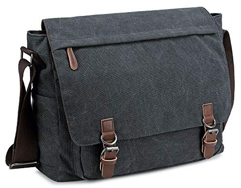 Imyth Sac messager pour hommes rétro, sacoche en toile décontractée pour ordinateur portable de 33,3 à 15,6 cm, Noir, 13.3 inch