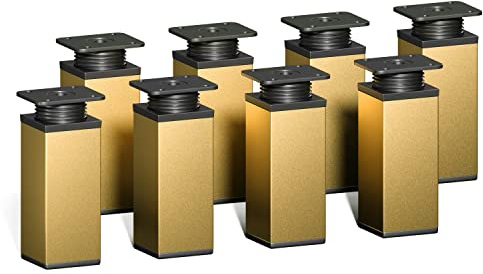 Sossai Verstellbare Möbelfüße MFV1, 8er Set, goldfarben, 100 mm hoch, Vierkantprofil, ideal für Schränke und Stauraummöbel