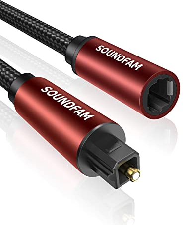 SOUNDFAM 3m Rallonge Audio Optique Toslink Mâle vers Femelle Adaptateur Câble Audio Optique Numérique pour Home Cinema Soundbar TV - Vin Rouge