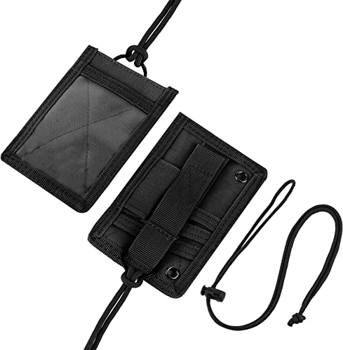 OFFCUP Taktische Ausweishalter, Ausweishülle ID Kartenhalter, mit Schlüsselband,Umhängeband mit Kartenhalter, Ausweishalter mit Stiftschlitz, für Draußen Arbeiten(Schwarz)