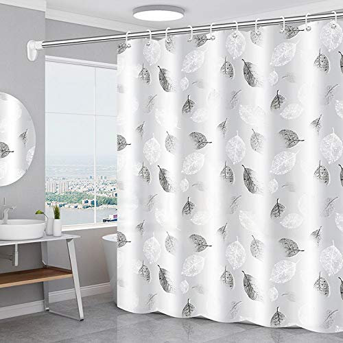 WOODFIB Shower Curtain, 100% PEVA Waterproof Anti-Mould Proof Resistant, Quick-Drying, Washable Bathroom Curtain, Includes 12 Pcs Curtain Hooks, 180 x 180 cm (Foliage)