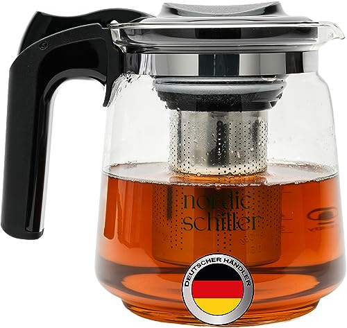 NORDIC SCHILLER Premium Tetera de Cristal, 1500ml, Teteras Para te Con Filtro de Acero Inoxidable, Resistente al Calor con Tapa, Tetera de Vidrio, Tetera con Filtro para Infusiones, Glass Teapot