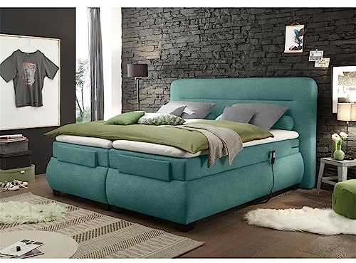 Lomadox Boxspringbett 180x200 cm mit elektrischer Verstellung | Doppelbett in Denim mit Härtegrad H2