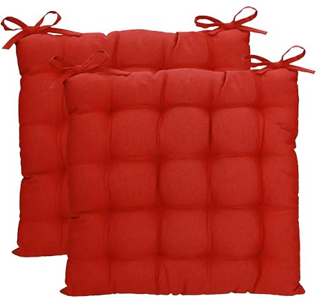 Betz 2 Stück Stuhlkissen mit Bändern - Sitzkissen für Außen oder Innen Größe 40 cm x 40 cm weich gefüllt Farbe rot - 2 Stück