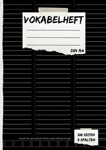 Vokabelheft DIN A4 mit 3 Spalten: Geeignet für Vokabeln in allen Sprachen I Mit Erfolgstracker und Register A-Z (108 Seiten/liniert/mit Trennungslinie)