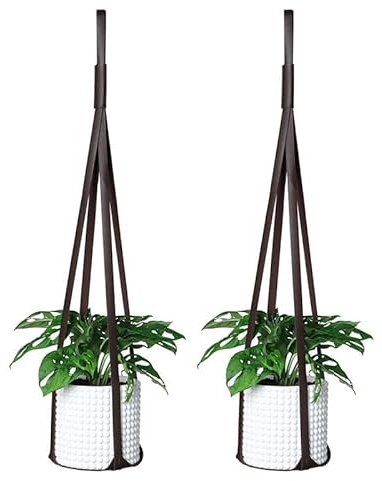 Sdjdhej Växthängare PU-läder 2 st hängande planterare för inomhus och utomhus för väggdekor, modern minimalistisk heminredning för växter älskare läderrep (växt och kruka ingår inte) (kaffe)