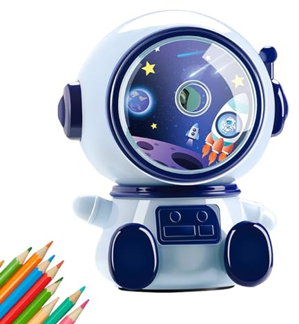 SPORWAY Sacapuntas con manivela: sacapuntas 3 modos con recipiente, máquina de afilar para escuela, hogar, oficina, aula (vista astronauta)