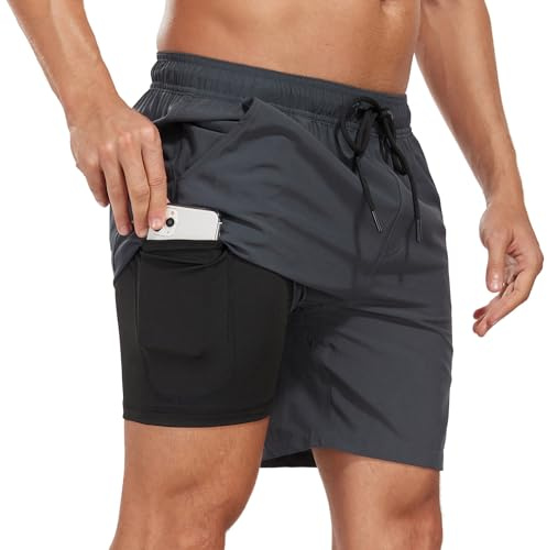 Milaloko Badshorts för herr snabbtorkande strandshorts badkläder med kompressionsfoder och ficka och dragsko