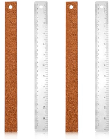 2 Pièces Règle Métal Support en Liège, 30cm Acier Inoxydable Règle à Bord Droit Impériale et Métrique Règle Outil de Mesure pour le Dessin l'École le Bureau les Fournitures