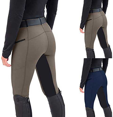 Leggings d'équitation femmes culotte avec poche téléphone stretch taille haute culotte à fond intégral avec passants ceinture pantalons sport équestre leggings anti-boulochage vêtements équitation