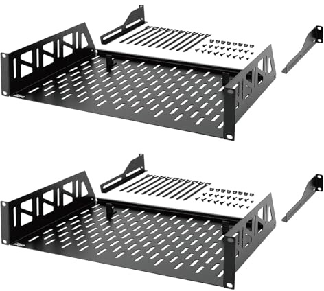 Tecmojo 2U Rack Shelf,19 inch Server Rack Shelf 12 inch Depth,Weight Capacity 110Lbs/50kg,Rack Mount Shelf for 19 Network Racks & Cabinets,with Complete Accessories (2Pack)