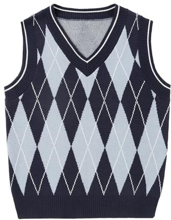 Unisex Kids Sleeveless Knitted Vest - V Neck Hem Tank Top Work Office Wear - Girls Boys Lightweight Uniform Shirt Navy Blue