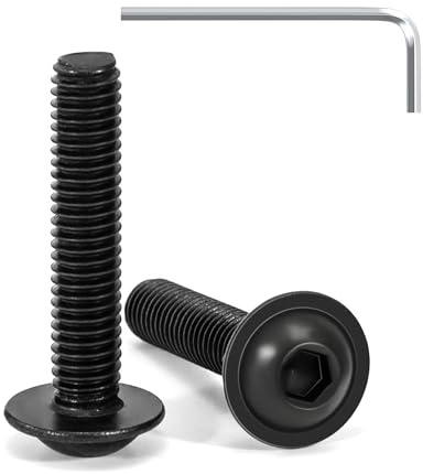 Tunejoy 20 Pezzi Viti a Testa Bombata con Flangia M6 x 30 mm Nero Vite a Testa Esagonale Bulloni in Acciaio Inox A2 V2A Viti a Brugola con Chiavi a Esagono Filettatura Completa