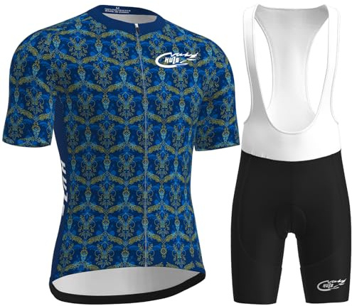 HULG Tuta Ciclismo Uomo,completo Uomo Manica Corta,completi Ciclismo Squadre,Tuta Da Triathlon Imbottita 9D, Traspirante E Ad Asciugatura Rapida, Ideale Per Allenamenti Di Ciclismo (Color-01-A,L)