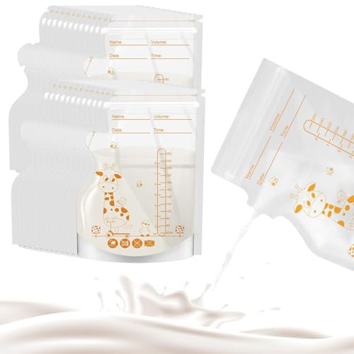 OUDQFCJ 50 Stück Muttermilch Aufbewahrung Bag, Vorsterilisiert, Auslaufsichere Milchbeutel, Muttermilchbeutel mit Doppelreißverschluss (250ml)