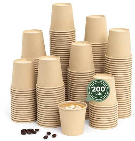 MAXI PRODUCTS - Vasos Café Desechables Kraft - Vasos Cartón - Vasos Desechables Catering - Vasos Café para Llevar - APTO BEBIDAS CALIENTES Y FRÍAS (80 cc, 200 unidades)