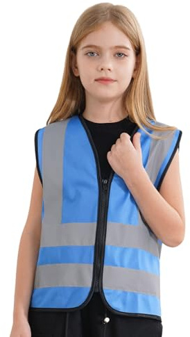 Sywiyi Gilet Haute Visibilité Pour Enfants Et Adolescents Unisex Vestes Réfléchissantes Sans Manches Avec Fermeture Éclair Gilet De Sécurité Veste Costume Pour Un bleu 7-10 Years