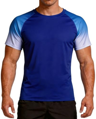 Charmo Watersport Rash Guards for Men Quick Drying Rash Vest UPF 50+ Short Sleeve Swim Shirts Blue Gradient XL