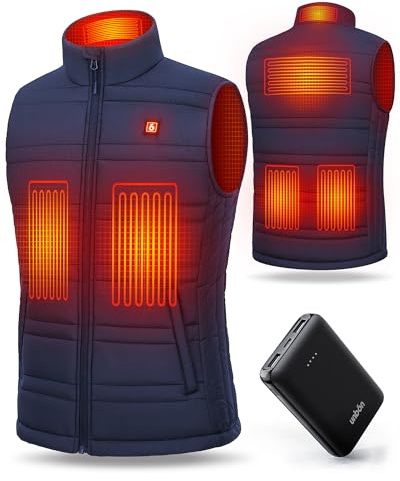 UNBON Chaleco Calefactable Hombre con Batería USB 10000mAh, Chaleco Térmico Eléctrico Calefactor Hombre con 3 Temperaturas 6 Zonas de Calor, Chaqueta Calefactable para Moto Caza Trabajo, Azul, XXL