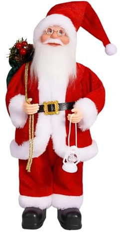 SingingWang Babbo Natale Pupazzo, Babbo Natale da Interno, Figura in Piedi con Sacchetto Regali, Morbida Bambola di Peluche per Decorazioni Natalizie per Casa, Camino, Tavolo (Lampada a olio)