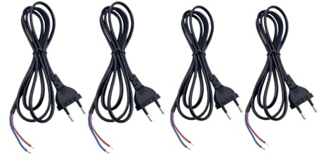 4PCS Cavo Euro con Spina Cavi di Alimentazione 2 Poli 1,5 m, Cavo di alimentazione tipo C CEE7 con Spina Tipo C per Lampada con Estremità Aperta, HO3VVH2-F per uso domestico e varie occasioni